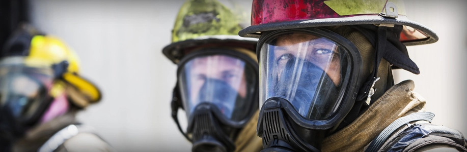 Firefighters in masks