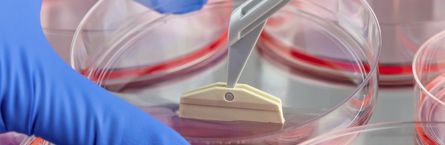 Gloved hand with laboratory specimen